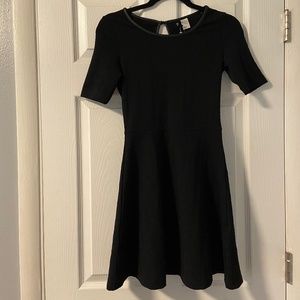 Textured Black Short Sleeve Skater Dress